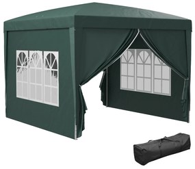 Outsunny Tenda de Jardim com Paredes Laterais Amovíveis Janelas Porta com Zíper e Bolsa de Transporte 295x295x196-258 cm Verde