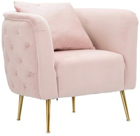 Poltrona "Bucarest" – Poltrona Estofada Rosa com Pernas Douradas e Alm