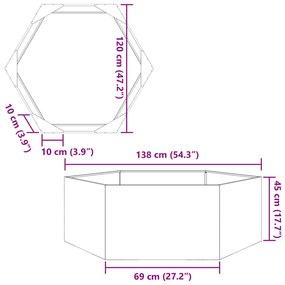 Vaso/floreira jardim hexagonal 138x120x45 cm aço verde azeitona