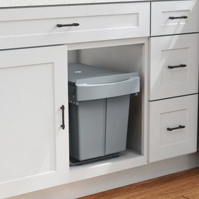 Caixote do lixo de cozinha embutível e deslizante para debaixo do lava-loiça com 2 compartimentos removíveis de 20 L, 52 x 33,5 x 41 cm, cinzento
