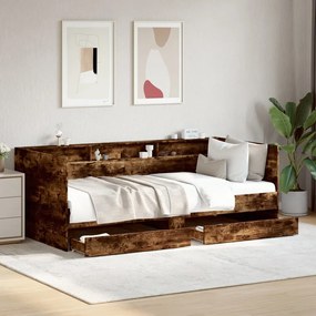 Sofá-cama com gavetas sem colchão 90x200 cm carvalho fumado