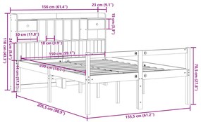 Cama com estante sem colchão 150x200 cm pinho maciço branco