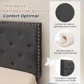 Cama de plataforma estofada com cabeceira de ripas de madeira, estrutura de cama moderna cinza 207,5x200x91cm