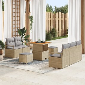 Conjunto de Sofá de Jardim vidaXL 8 Peças com Almofadas Bege Vime Sintético Acácia