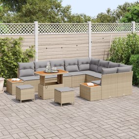 Conjunto de Sofá de Jardim vidaXL 12 Peças com Almofadas Bege Vime PE