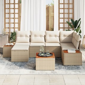 Conjunto de Sofá de 7 Peças com Almofadas Bege Rattan Poliéster Acácia