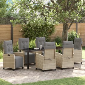 Conjunto de Jantar de Jardim de 7 Peças Bege Rattan Poliéster