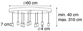Candeeiro de suspensão moderno preto 60 cm 10 luzes - Facil Moderno