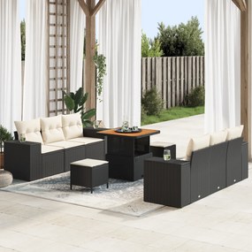 Conjunto de Sofá para Jardim vidaXL 9 Peças com Almofadas Preto Vime P