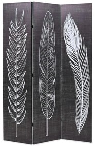 vidaXL Biombo dobrável com estampa de penas 120x170 cm preto e branco