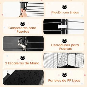 Gaiola grande para gatos 74 x 47 x 110 cm (ACESSORIOS NÃO INCLUIDOS) de 3 níveis de arame metálico para interiores Parque desmontável com 2 rampas Pre