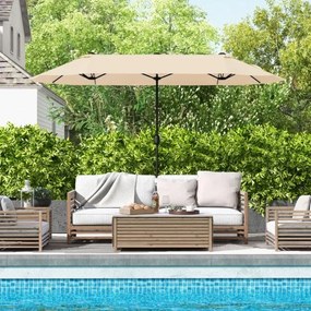 Guarda-sol duplo para jardim com base recarregável, manivela e 12 hastes de alta resistência Bege