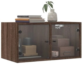 Armários de parede c/ portas vidro 2 pcs 68,5x37x35 cm castanho