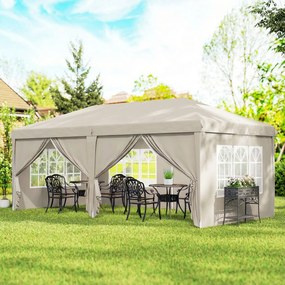 Tenda de jardim para exterior 6x3 m, tenda dobrável com paredes anti-UV, altura ajustável e saco de transporte bege