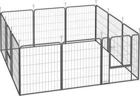 PawHut Cerca para Cães de 12 Painéis Parque para Cães 68x80 cm Parque Dobrável para Cães Médios com Portas Fecho e Estacas Preto | Aosom Portugal