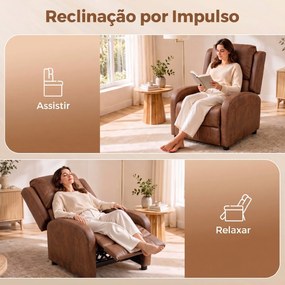 Cadeirão Relax Reclinável Manual em Pele Sintética com Montagem Rápida Apoio para Pés e Acolchoamento Espesso Castanho