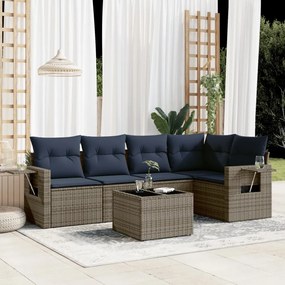 vidaXL 6 pcs conjunto sofás p/ jardim c/ almofadões vime PE cinzento