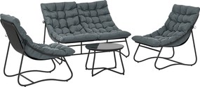 Outsunny Conjunto de Jardim 4 Peças com Almofadas Espessas 8 cm Conjunto de Mobiliário Exterior em Aço e Textilene Respirável Cinza | Aosom Portugal