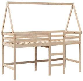 Cama alta c/ escada e telhado 90x200 cm pinho maciço