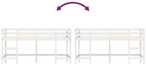 Cama alta p/ criança c/ escada 90x190 cm pinho maciço branco