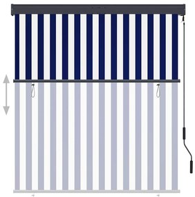 Estore de rolo para exterior 140x250 cm azul e branco