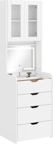 HOMCOM Toucador de Maquilhagem com Luzes LED de 3 Cores Espelho Rebatível e Banco Acolchoado 50x40x160 cm Branco | Aosom Portugal
