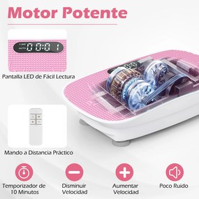 Plataforma vibratória muscular com 10 intensidades e controlo remoto para emagrecer, queimar calorias e tonificar os músculos - Branco + Rosa