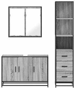 3 pcs Conjunto móveis casa de banho madeira proc. cinza sonoma