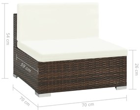 6 pcs conjunto lounge jardim c/ almofadões vime PE castanho