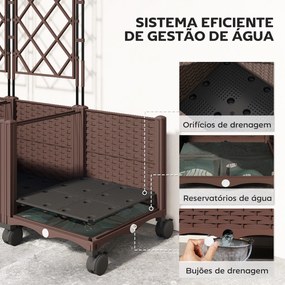 Floreira com Treliça e Rodas com Drenagem para Cultivo de Legumes Flores e Ervas 120x40x192 cm Castanho