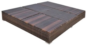 Espreguiçadeira de exterior com guarda-sol vime PE castanho
