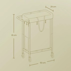 Carrinho para roupa suja de 70 L, 61 x 29 x 81 cm preto