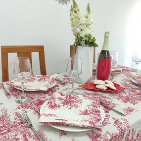 Toalha de Mesa Linho COL Toile de Jouy Red Ponto Aberto