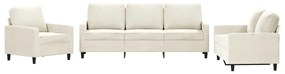 3 pcs conjunto de sofás com almofadões veludo cor creme