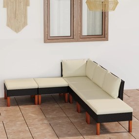 6 pcs conjunto lounge de jardim c/ almofadões vime PE preto