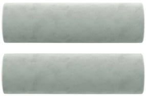 Sofá 3 lugares + almofadas decorativas 180cm veludo cinza-claro