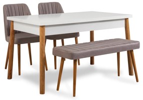 Conjunto Mesa e Cadeiras (4 Peças) Costa – Pinho Atlântico Branco Cinz