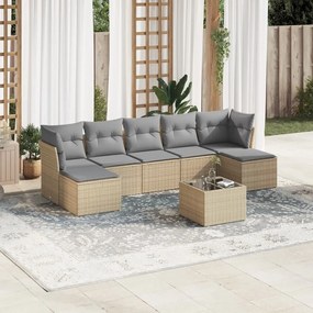 8 pcs conjunto de sofás p/ jardim com almofadões vime PE bege