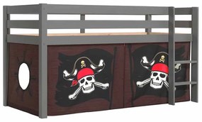 Cama alta de Criança PINO 90 x 200 cm + estrado + escada + cortina Piratas das Caraíbas Cinzenta