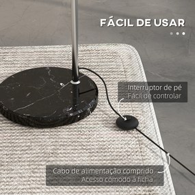 Candeeiro de Pé em Forma de Arco com Altura e Comprimento Ajustáveis com Interruptor de Pé 110-115x30x170-180 cm Prata e Preto