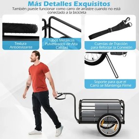 Reboque de carga para bicicletas com estrutura dobrável Cobertura de tecido Oxford Acoplador versátil Preto+Azul
