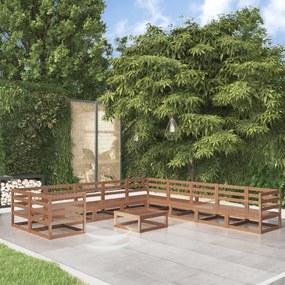 11 pcs conjunto lounge de jardim pinho maciço