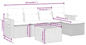 6 pcs conjunto sofás de jardim c/ almofadões vime PE preto