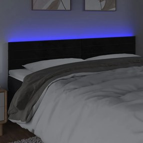 Cabeceira de cama c/ luzes LED veludo 160x5x78/88 cm preto