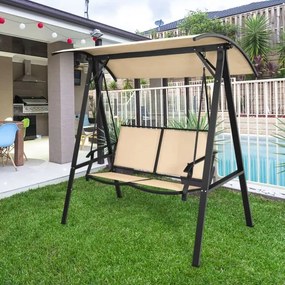 Baloiço Jardim para 2 pessoas com toldo ajustável Estrutura metálica de toldo com gancho de mola resistente para piscina jardim pátio Bege