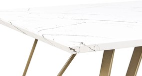 Mesa de jantar 150 x 80 cm efeito mármore branco com dourado MOLDEN Beliani