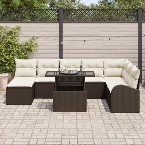 Conjunto de Sofás de Jardim de 9 Peças com Almofadas de Rattan Poliést