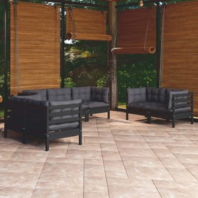 vidaXL 7 pcs conjunto lounge de jardim c/ almofadões pinho maciço