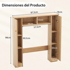 Estante para sanita Organizador de casa de banho com 2 portas e 2 compartimentos abertos 87,5 x 18 x 98 cm Natural