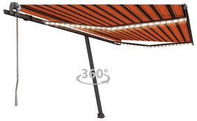 Toldo autom. LED e sensor de vento 450x300 cm laranja/castanho